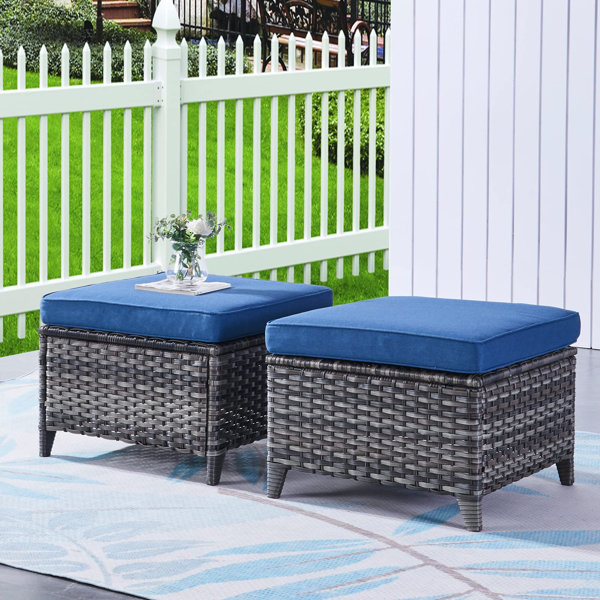 Ebern Designs Wicker Outdoor Ottoman With Sunbrella Cushion Reviews